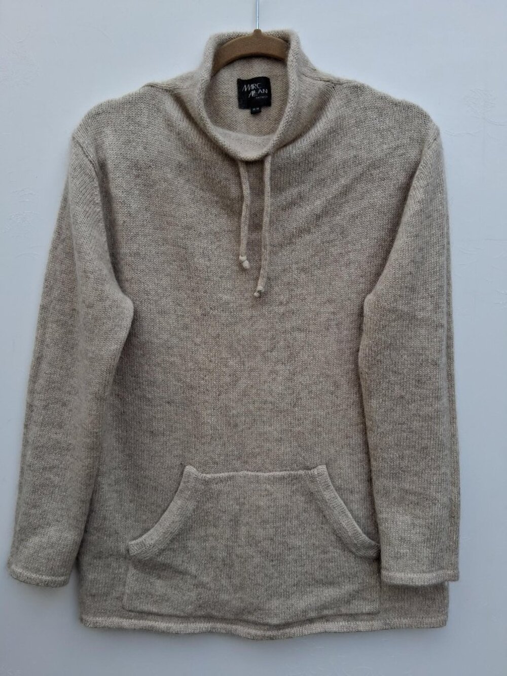 MARC ALLAN 100% cashmere sweater, funnel collar with drawstring, beige (size M)